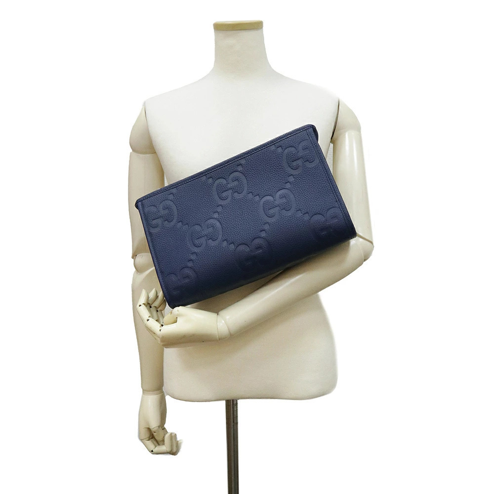 Gucci Jumbo GG Clutch Shoulder Clutch Bag Leather Blue - Picture 8 of 10